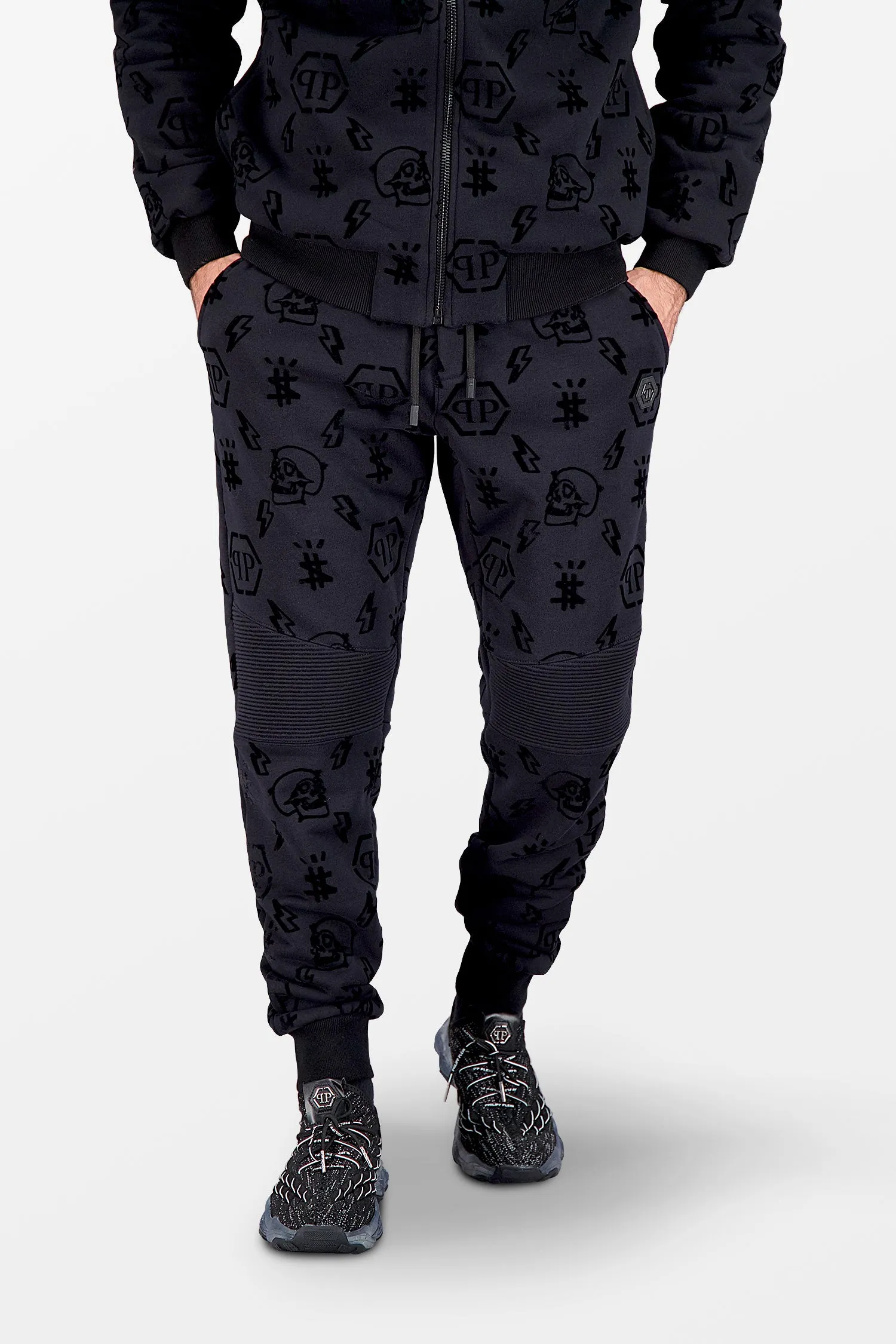 Philipp Plein Black Flock Monogram Jogging Trousers