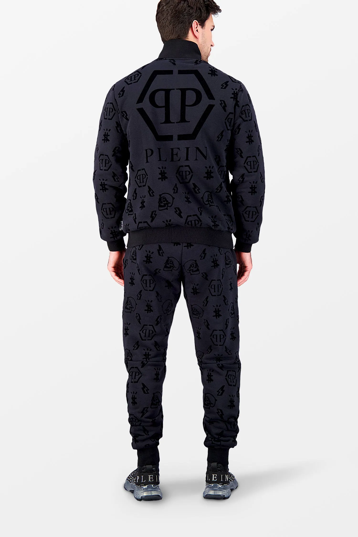 Philipp Plein Black Flock Monogram Jogging Trousers