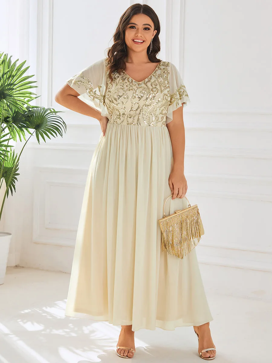 Plus Short Ruffles Sleeves V Neck Wholesale Mother of the Bride Dresses