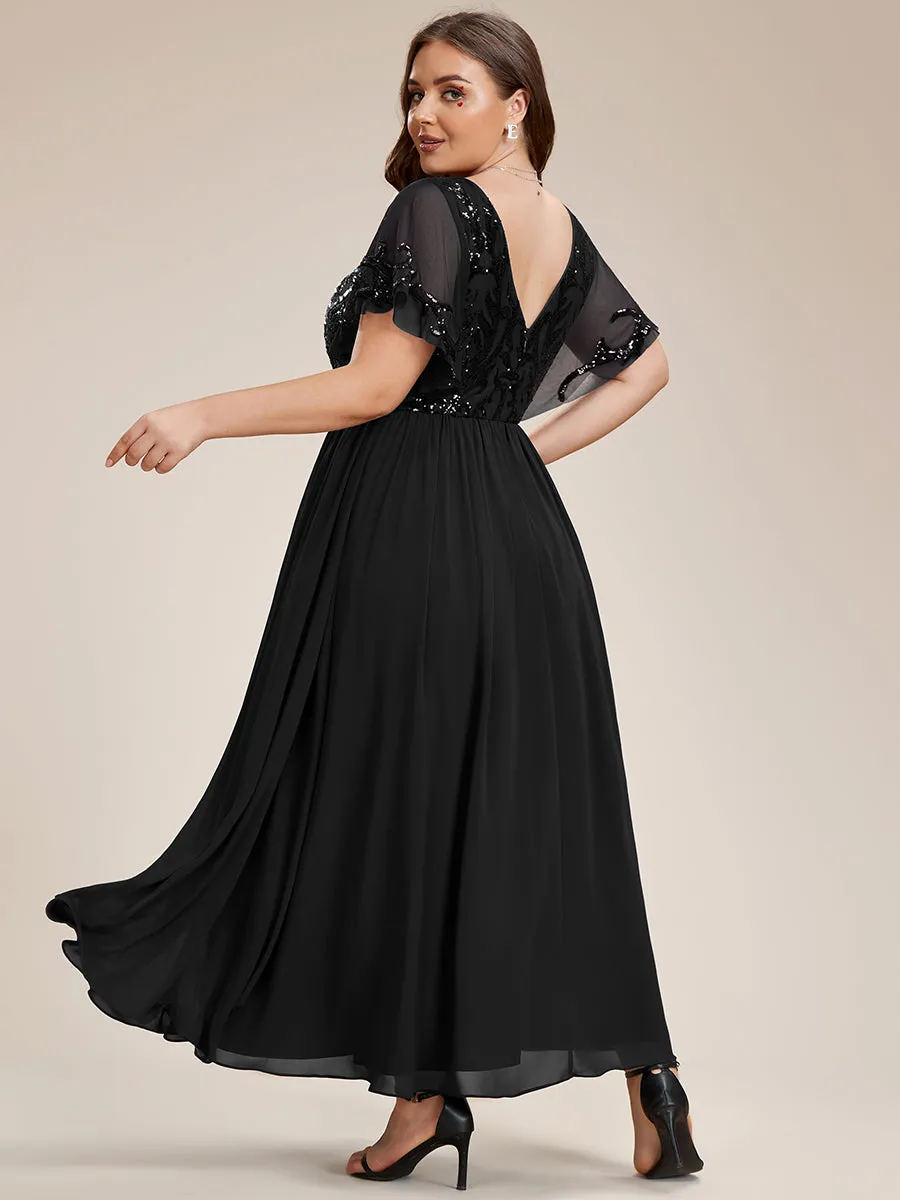 Plus Short Ruffles Sleeves V Neck Wholesale Mother of the Bride Dresses