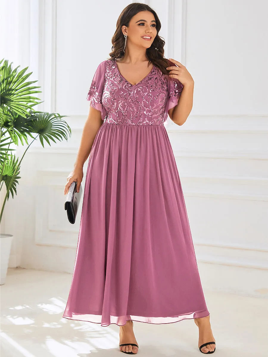 Plus Short Ruffles Sleeves V Neck Wholesale Mother of the Bride Dresses