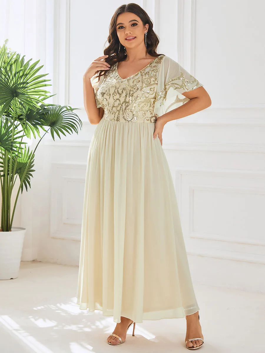 Plus Short Ruffles Sleeves V Neck Wholesale Mother of the Bride Dresses