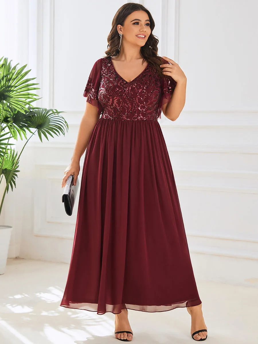 Plus Short Ruffles Sleeves V Neck Wholesale Mother of the Bride Dresses