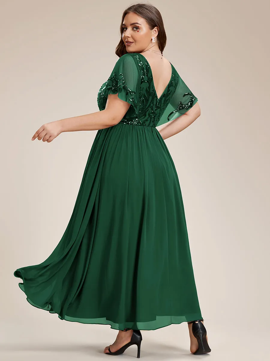 Plus Short Ruffles Sleeves V Neck Wholesale Mother of the Bride Dresses