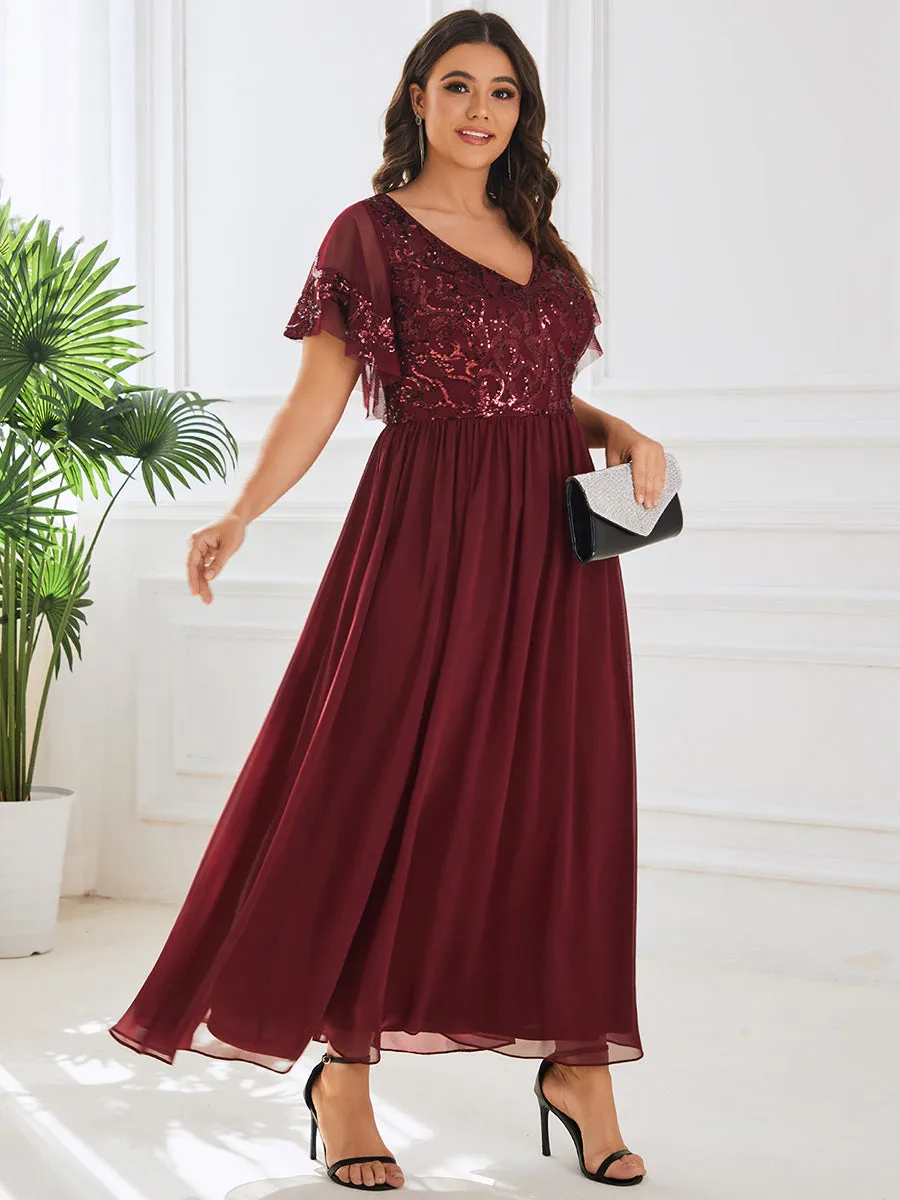 Plus Short Ruffles Sleeves V Neck Wholesale Mother of the Bride Dresses