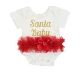 Popatu Baby Girl's Santa Baby Ruffle Tutu Bodysuit