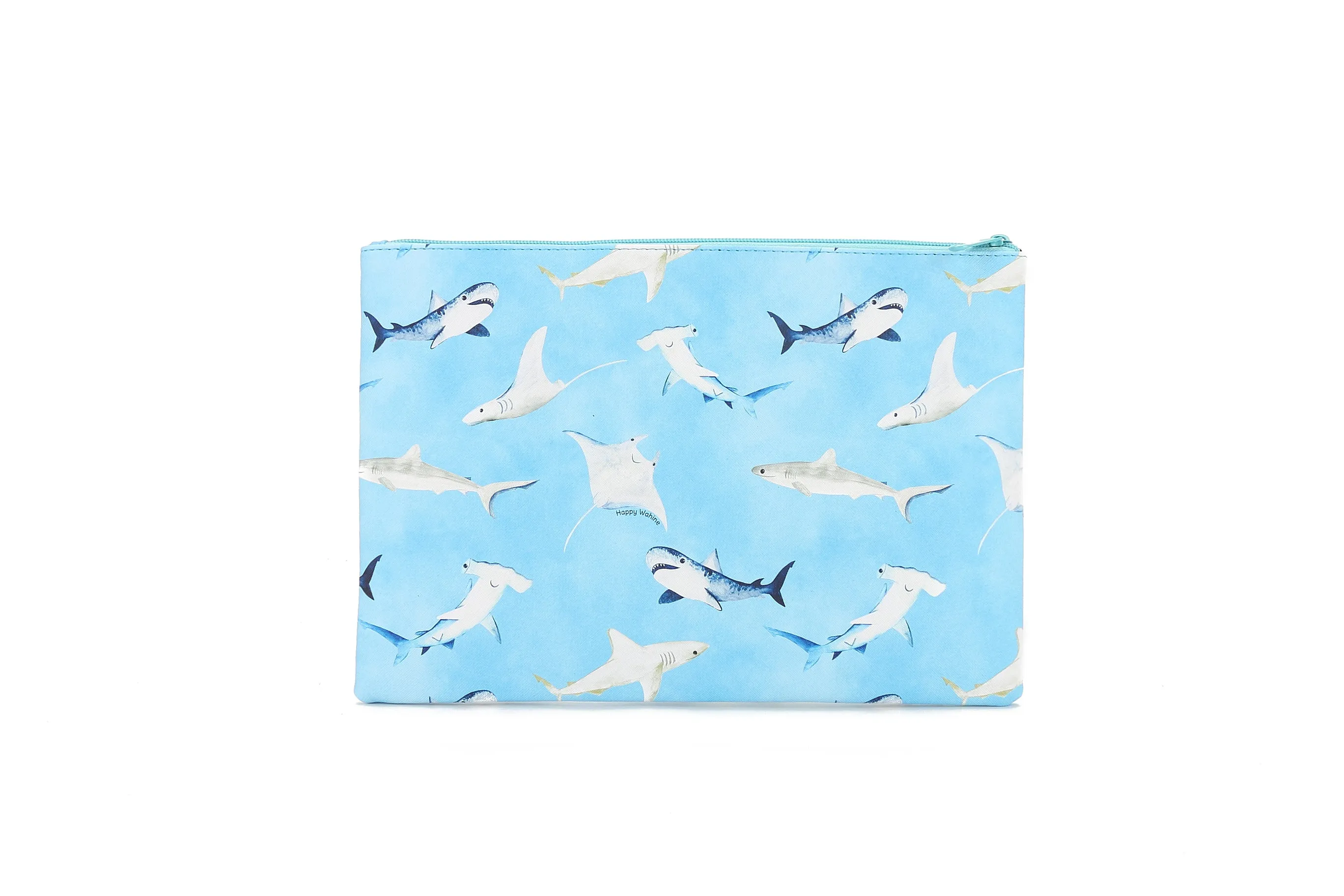 Pouch Zip Large Happy Sharks Blue