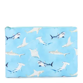 Pouch Zip Large Happy Sharks Blue