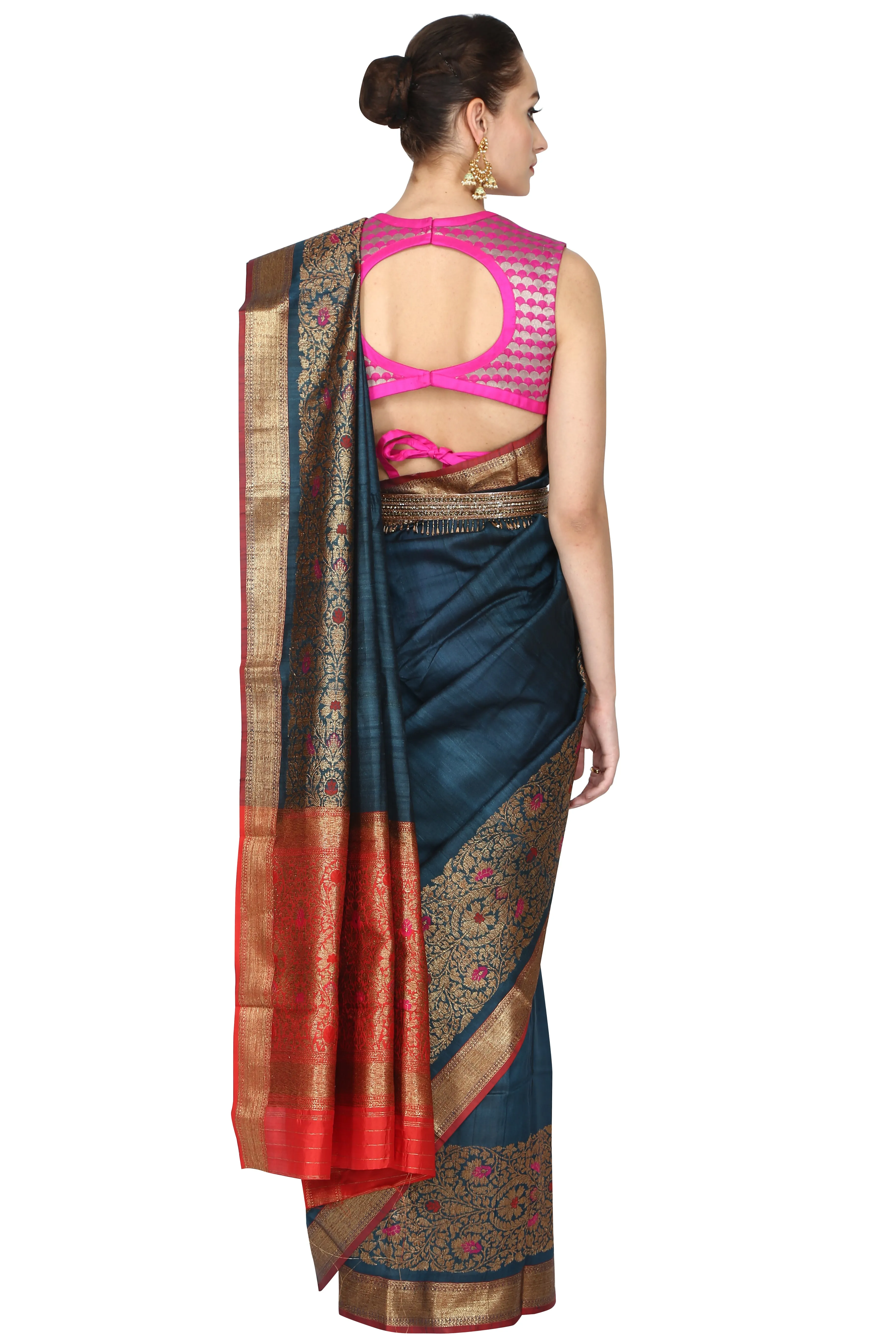 Prussian blue handloom saree