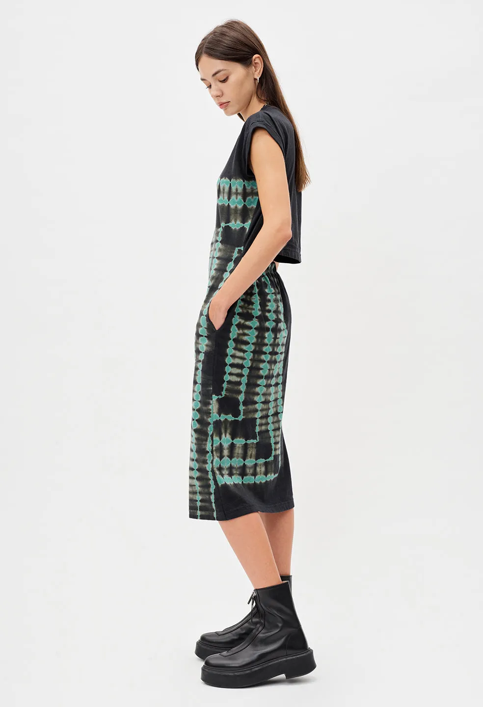 Reconstructed Tie Dye Midi Dress / Green X Black