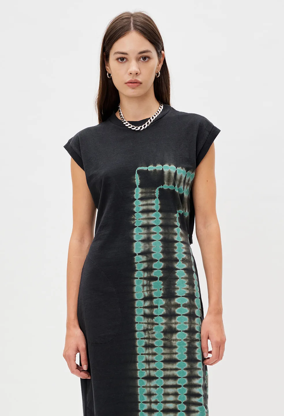 Reconstructed Tie Dye Midi Dress / Green X Black