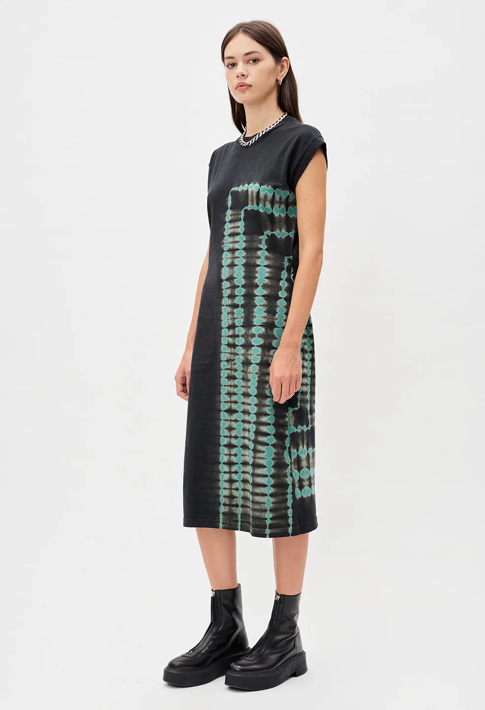 Reconstructed Tie Dye Midi Dress / Green X Black