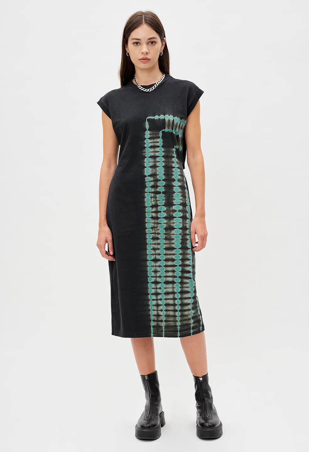 Reconstructed Tie Dye Midi Dress / Green X Black