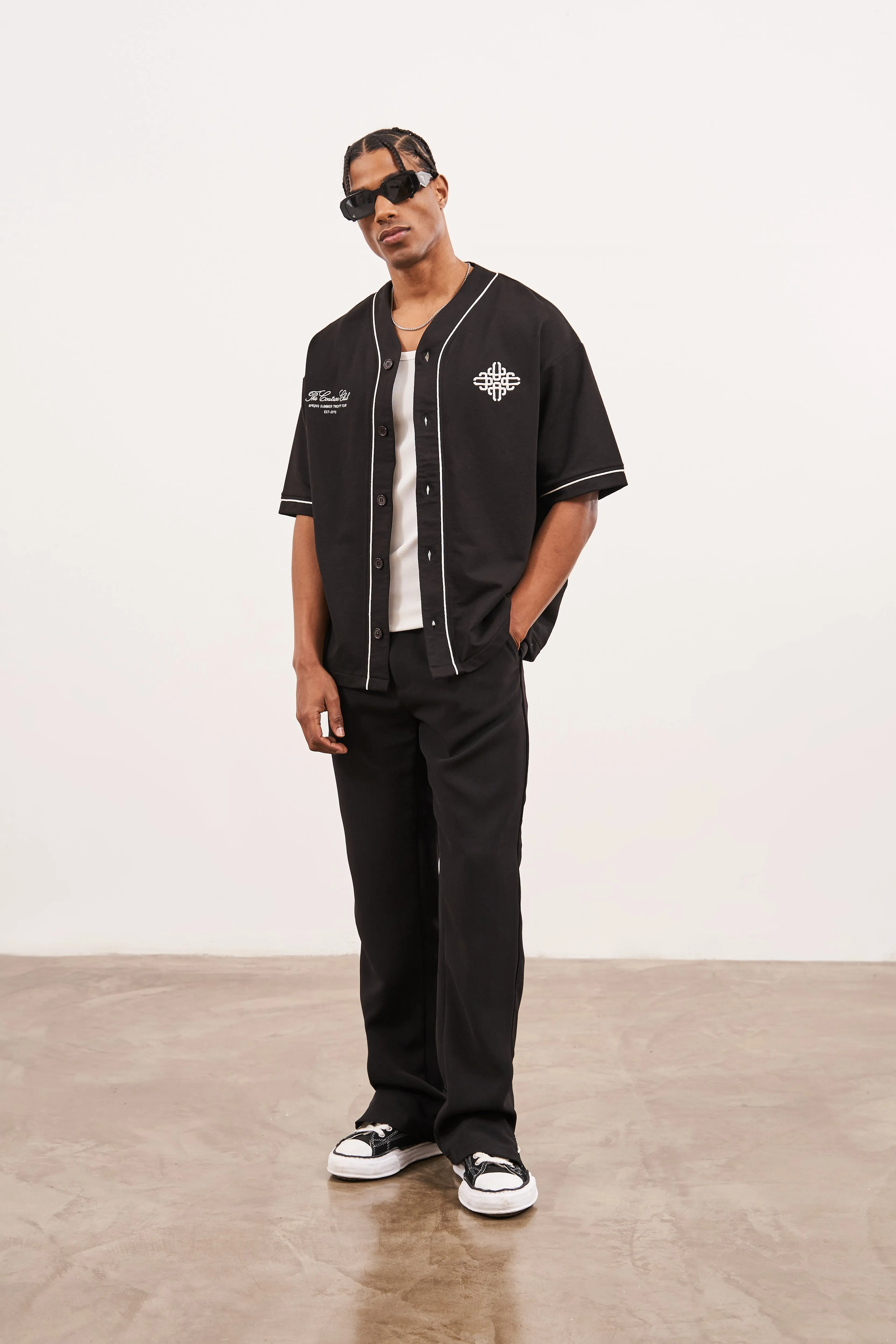 SCRIPT JERSEY BASEBALL SHIRT - BLACK