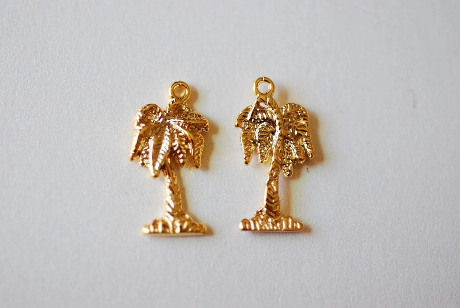 Shiny Vermeil Wholesale Gold Tropical Palm Tree Charm Pendant- 18k gold plated over Sterling Silver, Gold Coconut Tree, Gold Pine Tree Charm, 237