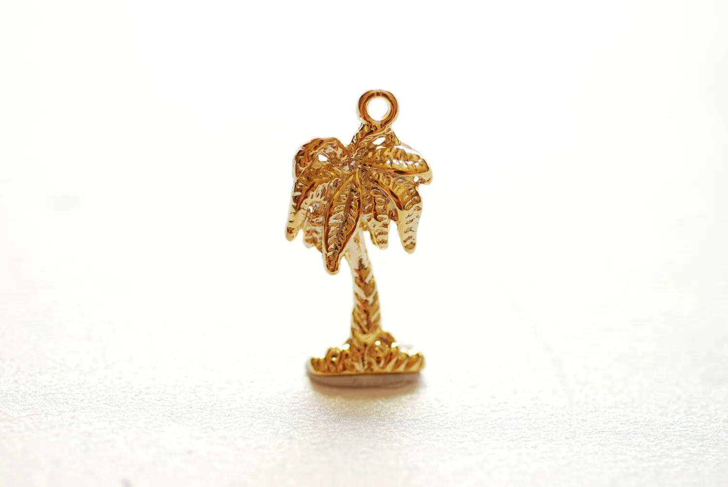 Shiny Vermeil Wholesale Gold Tropical Palm Tree Charm Pendant- 18k gold plated over Sterling Silver, Gold Coconut Tree, Gold Pine Tree Charm, 237