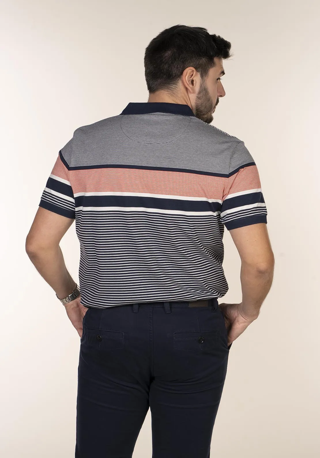 Short Sleeve Stripe Polo - Blue