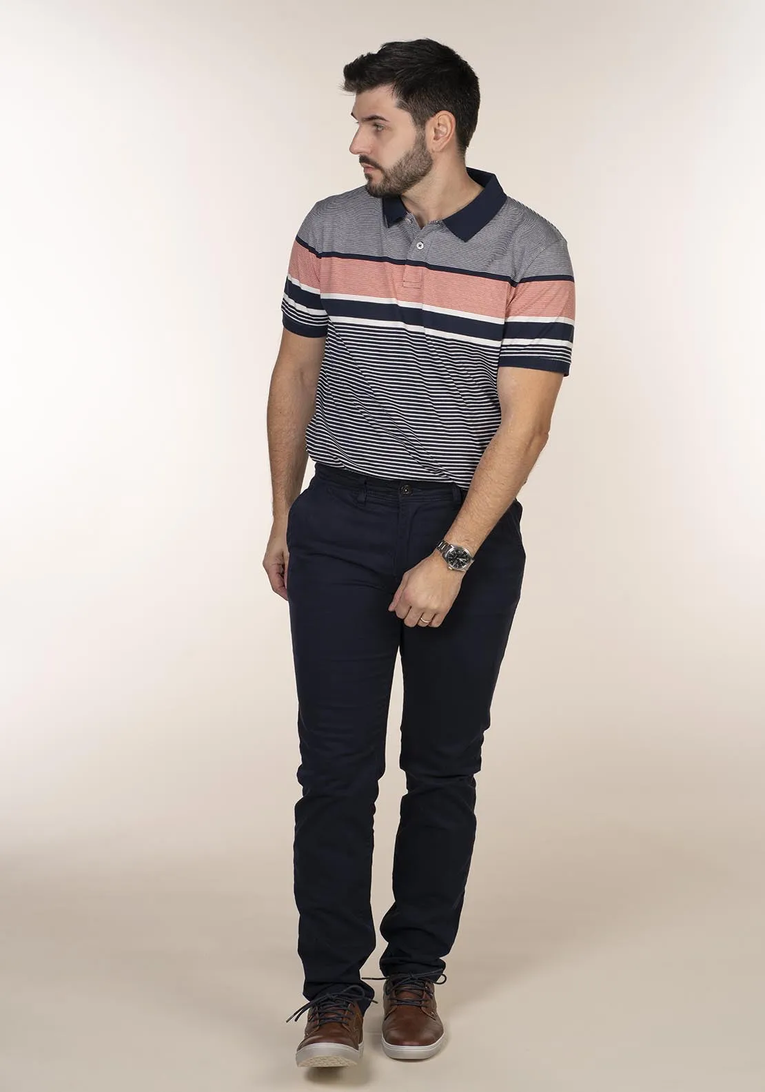 Short Sleeve Stripe Polo - Blue