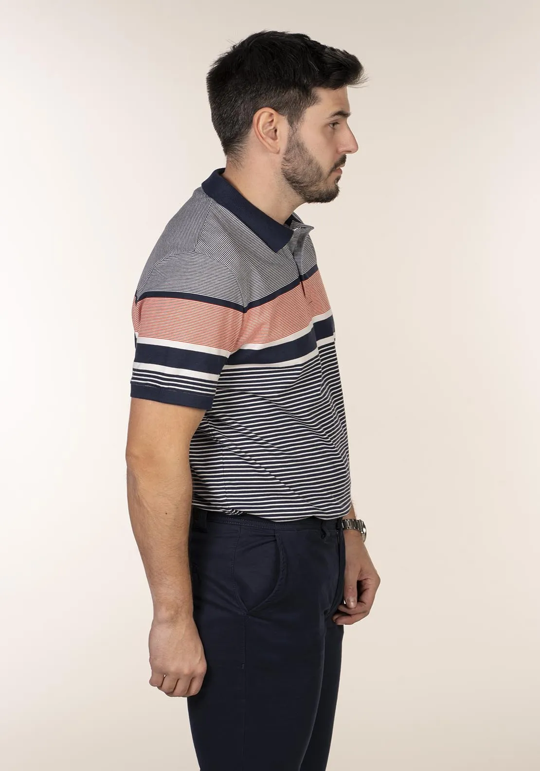 Short Sleeve Stripe Polo - Blue