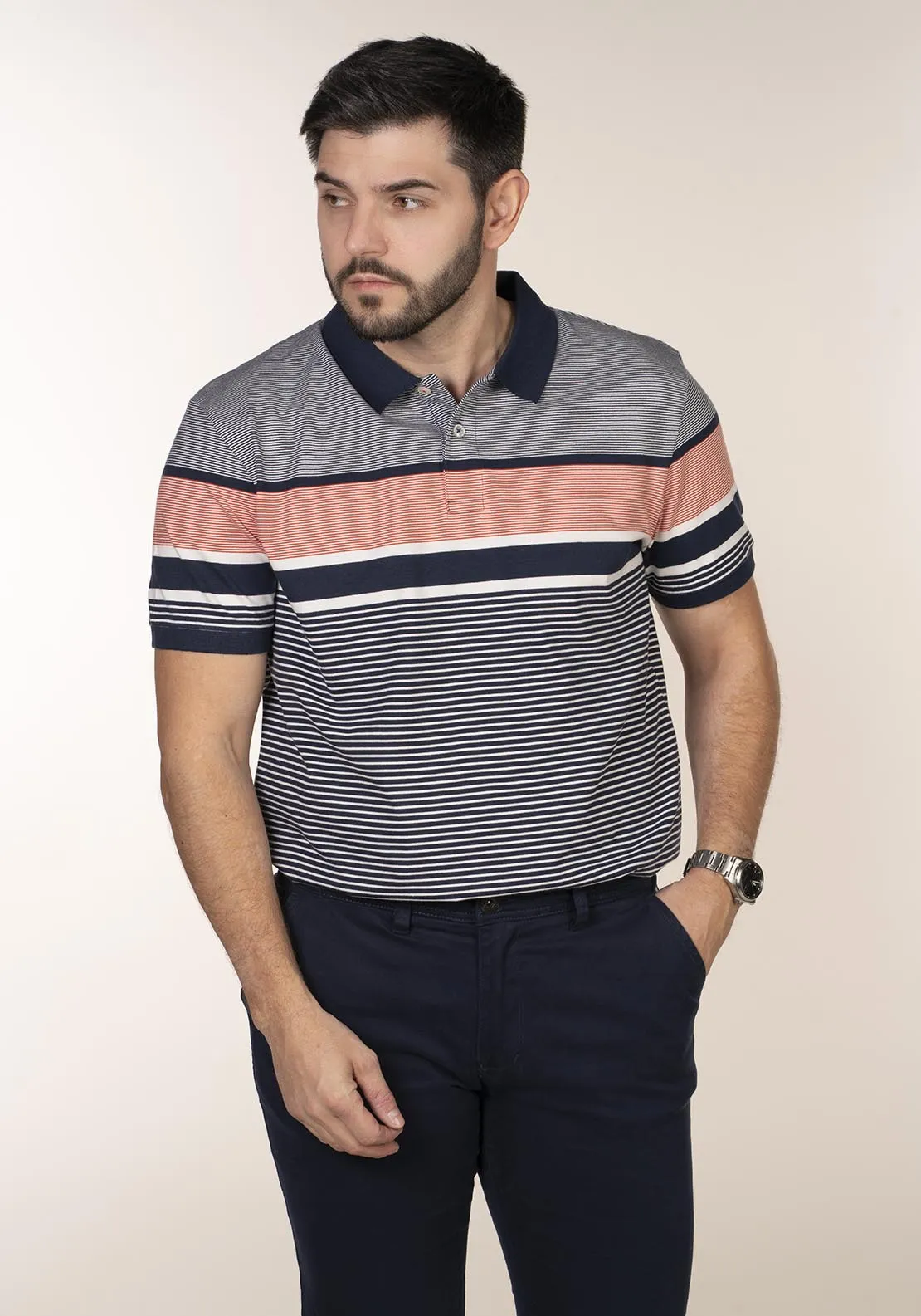 Short Sleeve Stripe Polo - Blue