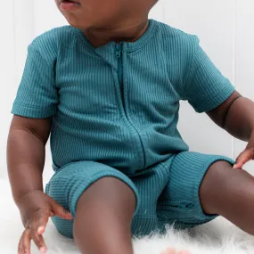 SHORTIE ZIP ROMPER - Peacock Ribbed