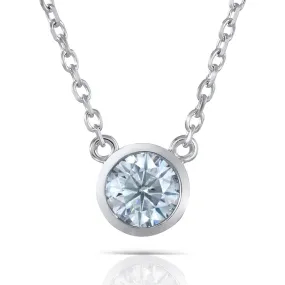 Slight Blue Moissanite Stone Necklace Platinum Plated Silver 1ct