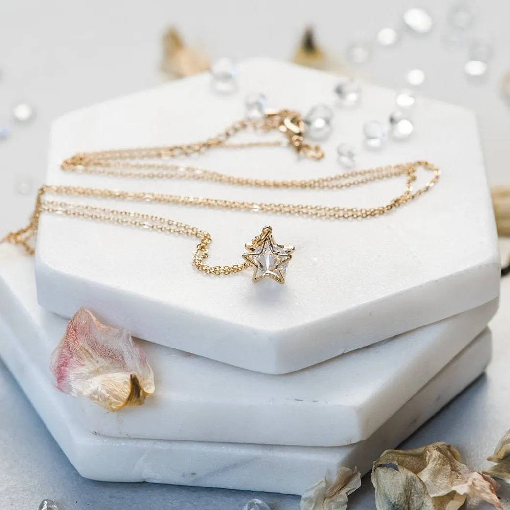 Star Necklace ~ Dainty Sparkly Gold Star Pendant