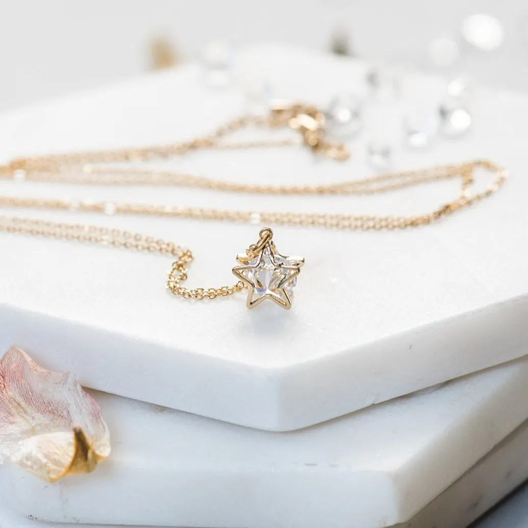 Star Necklace ~ Dainty Sparkly Gold Star Pendant