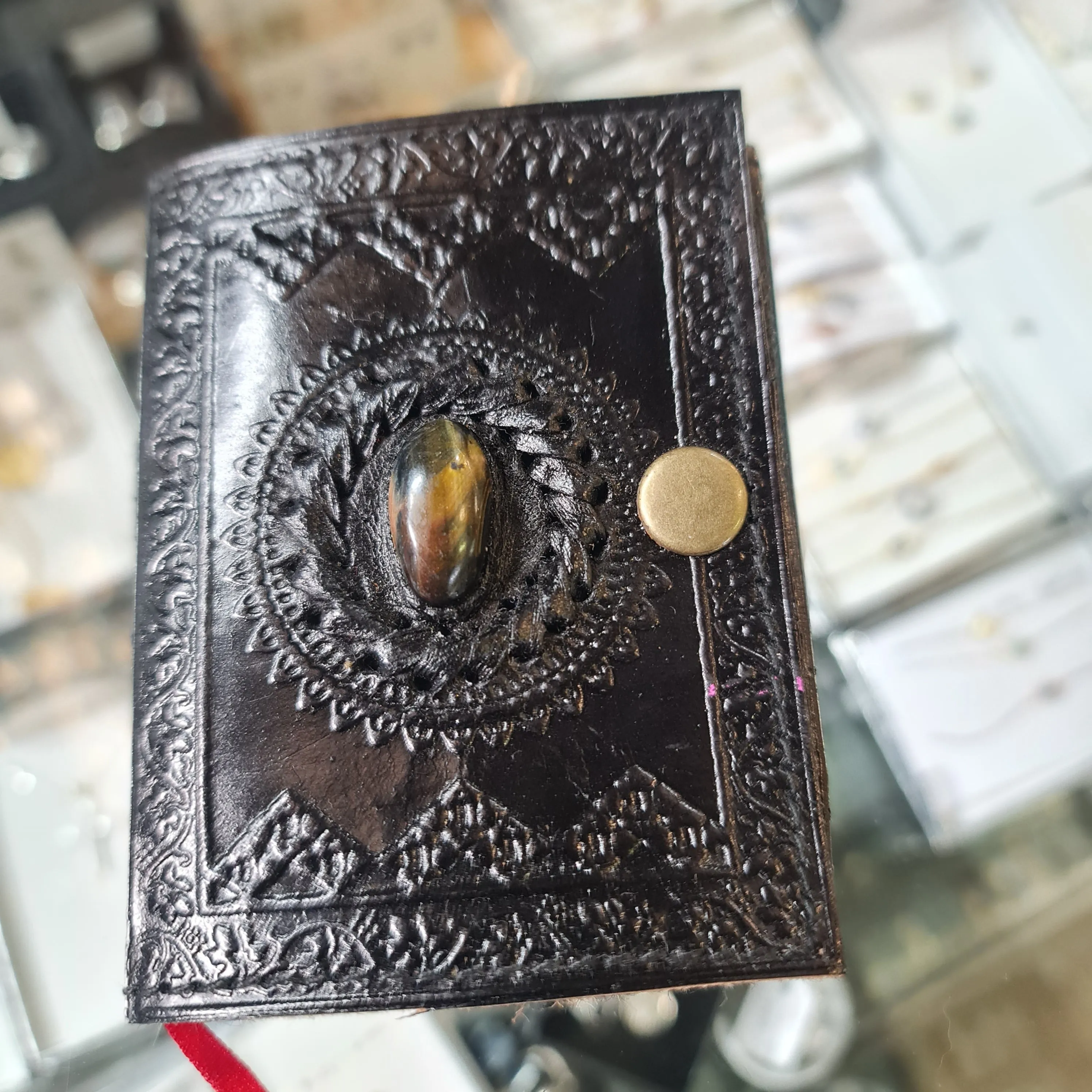 Stone Leather Etched Journal Moonstone or Tigers Eye