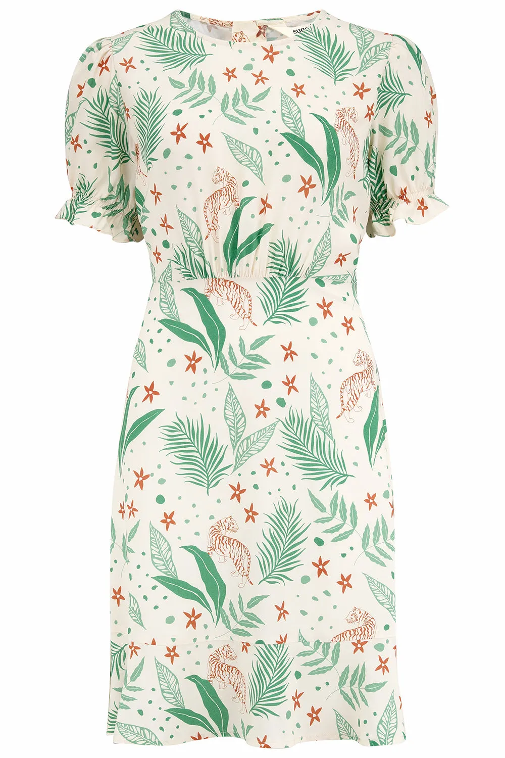 Tabitha Mini Dress - Cream, Jungle Leaves