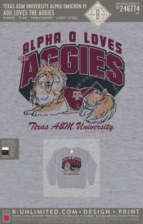 Texas A&M University Alpha Omicron Pi - AOII Loves the Aggies - Hanes - F260 - Sweatshirt - Light Steel