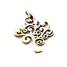 Tree Charms, 24kt Rose Gold Plated Stainless Steel, 20.5x20x1mm, 2.5mm Hole, 5x0.8mm Ring, Lot Size 5 Charms, #1665 RG