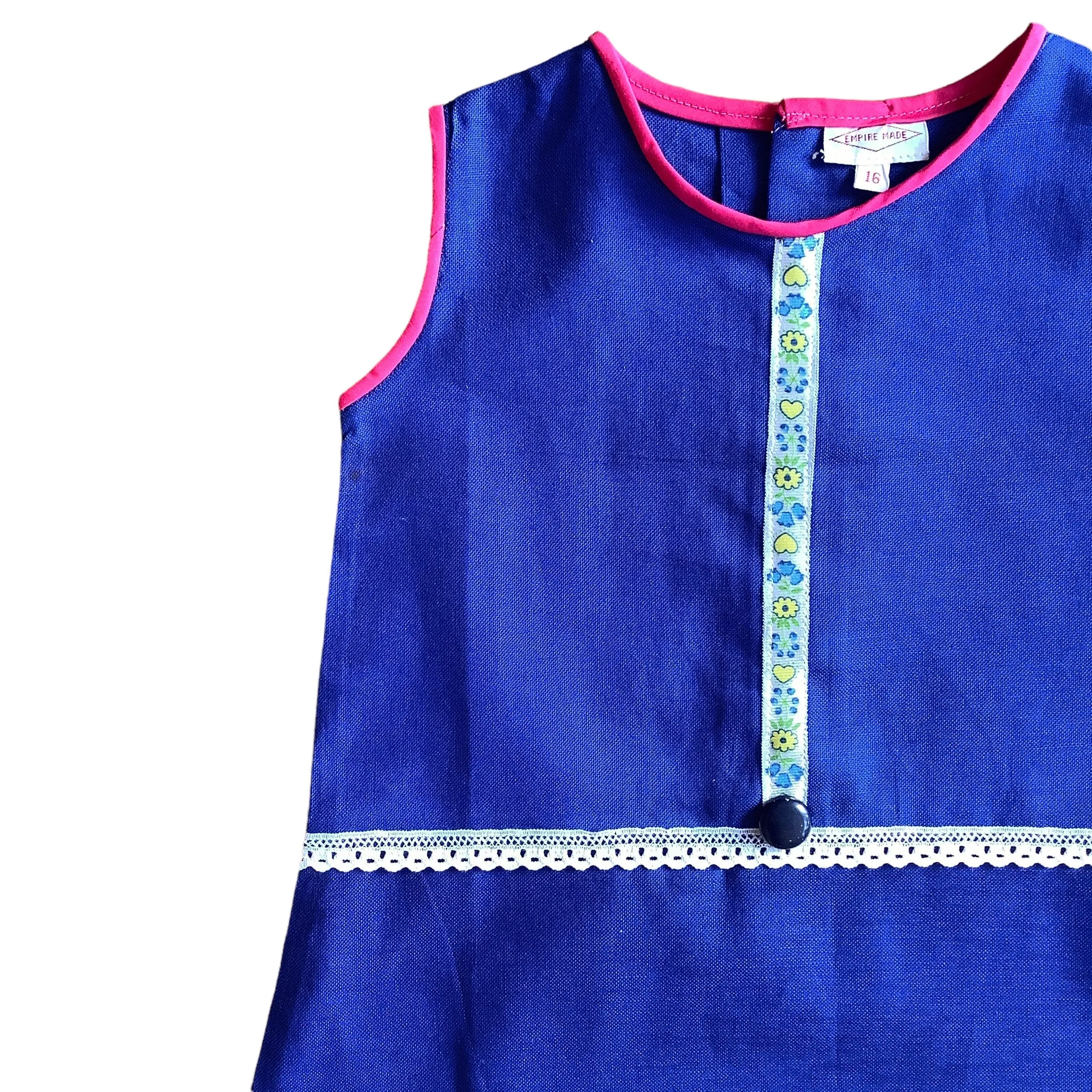 Vintage 1960s Blue Plastron Mod Dress 12-18M