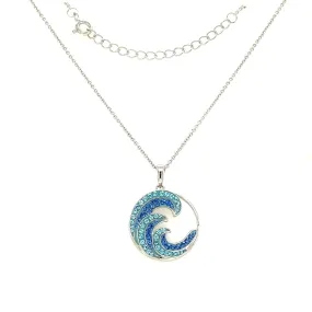 Wave Necklace with Blue and Aqua Crystals in Sterling Silver