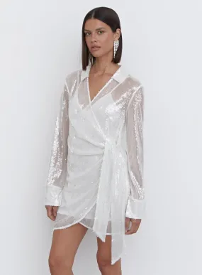 White Sequin Shirt Mini Dress - Idella