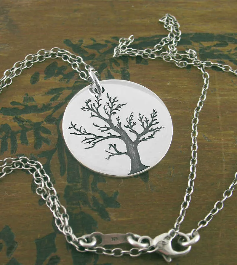 Winter Tree of Life Round Oxidized Pendant